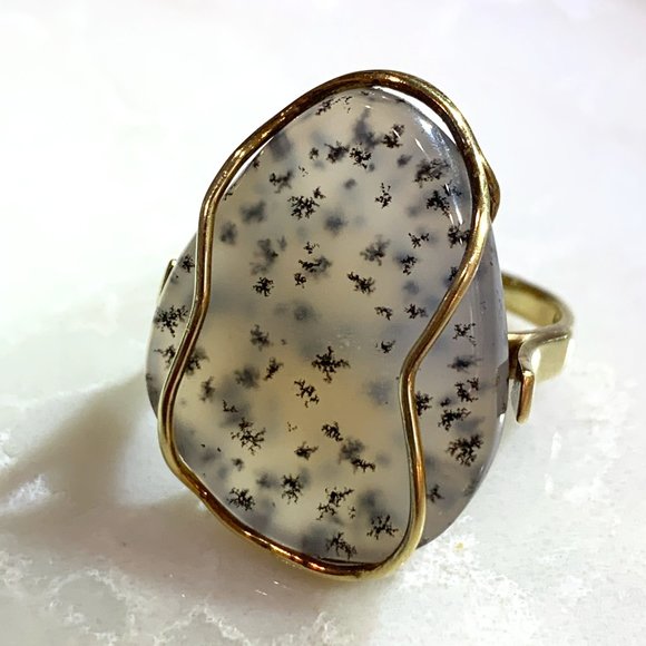 Spectacular Translucent Dendritic Agate Ring 14k Solid Gold (6.5) - Picture 4 of 16